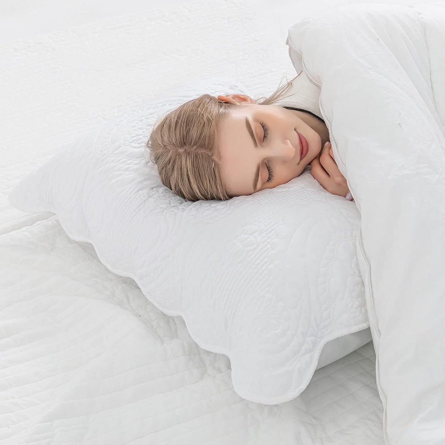Quilted Pillow Shams Set of 2, Decorative Microfiber King Bed Pillow Shams, Soft Breathable Pillow Covers with Envelope Closure (White, 2Pcs:20 X 36Inch)