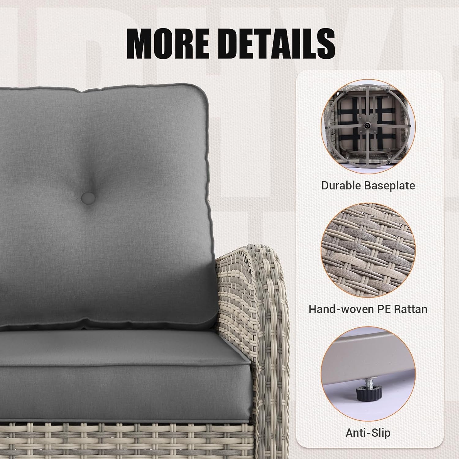 10-Piece Outdoor Patio Furniture Set with Rocking Swivel Chair, PE Wicker Rattan Sectional Sofa Patio Conversation Set with 55,000 BTU Fire Pit Table & Coffee Table, Grey