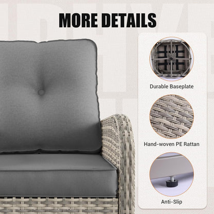 10-Piece Outdoor Patio Furniture Set with Rocking Swivel Chair, PE Wicker Rattan Sectional Sofa Patio Conversation Set with 55,000 BTU Fire Pit Table & Coffee Table, Grey
