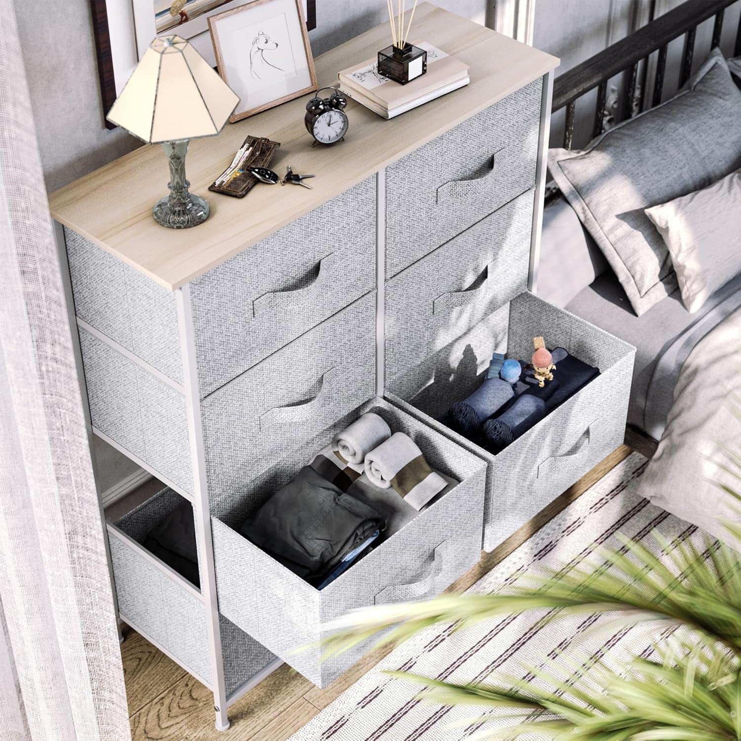 8 Drawers Dresser - Fabric Storage Tower, Organizer Unit for Room, Living Room & Closets - Sturdy Steel Frame, Easy Pull Fabric Bins & Wooden Top