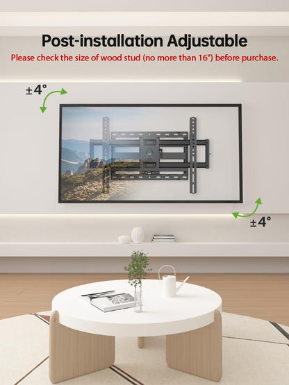 Full Motion TV Wall Mount for Most 42-90 Inch Flat Screen/Led/4K, TV Mount Bracket Dual Swivel Articulating Tilt 6 Arms, Max 16" Wood Studs, VESA 600X400Mm, Holds up to 132Lbs