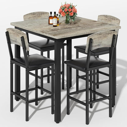 5-Piece Dining Table Set, Dining Table Set for 4, Counter Height Table & 4 Bar Stools, Modern Kitchen Dining Set, with Upholstered Chairs, Compact Dining Set for Small Spaces, Gray