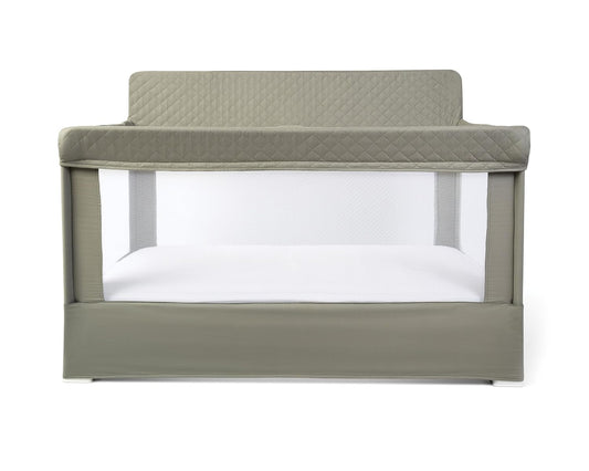 Lunaire Full Size Crib | Breathable Mesh Baby Crib | Tool-Free Assembly Baby Bed | 100% GOTS Certified Organic Cotton Fabric | Organic Sage