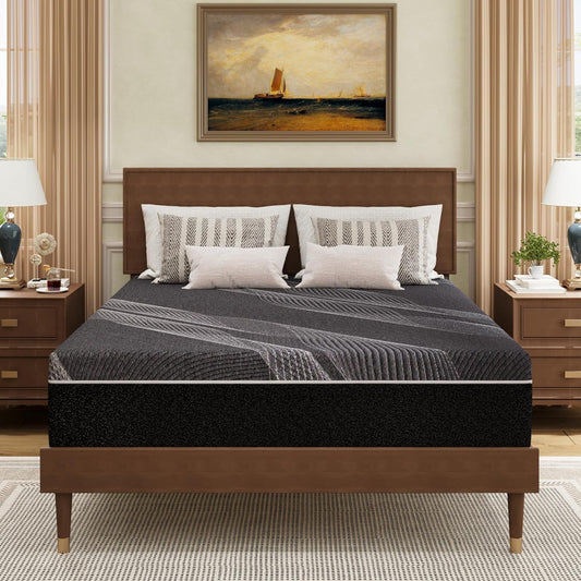 Queen Mattress 10 Inch Charcoal Gel Memory Foam in a Box, Certipur-Us Certified, Fiberglass Free, Cooling Double Mattress, Made in the USA of US Foam, 80" × 60" × 10", Medium