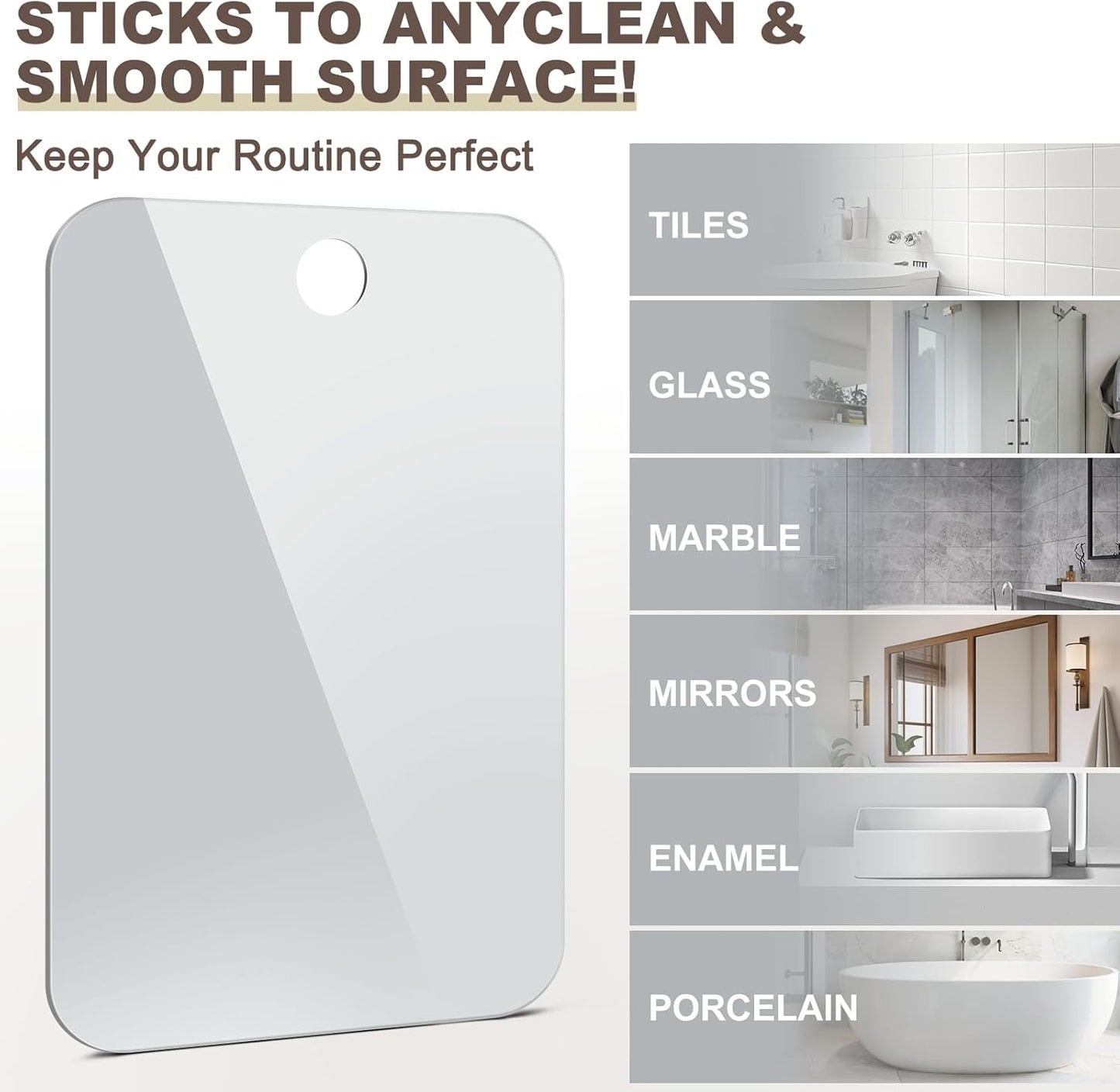 Shower Mirror Fogless for Shaving Anti-Fog Frameless Wall Hanging Makeup,11.02" L X 7.87" W,Grey