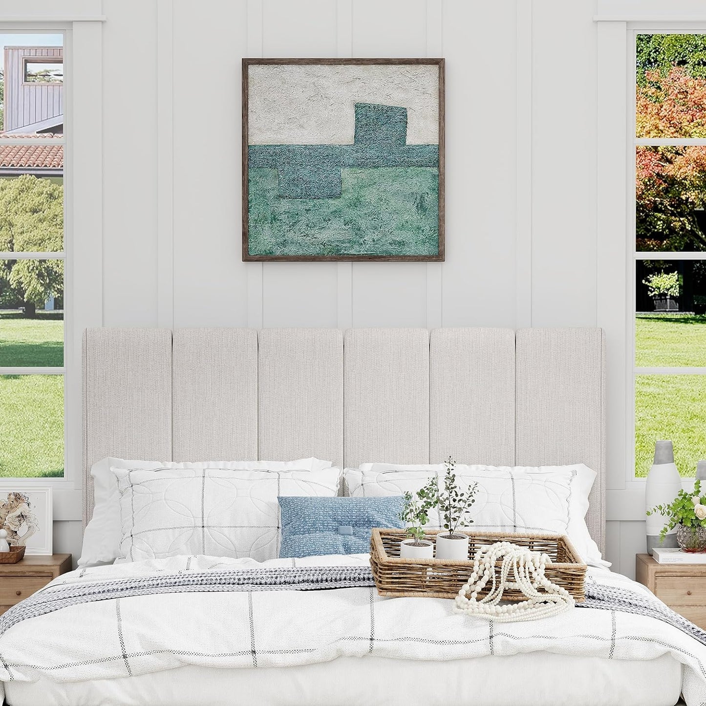 King Headboard Upholstered Headboards for King Size Bed Headboard Panels Adjustable Height Grayish White Linen Head Board