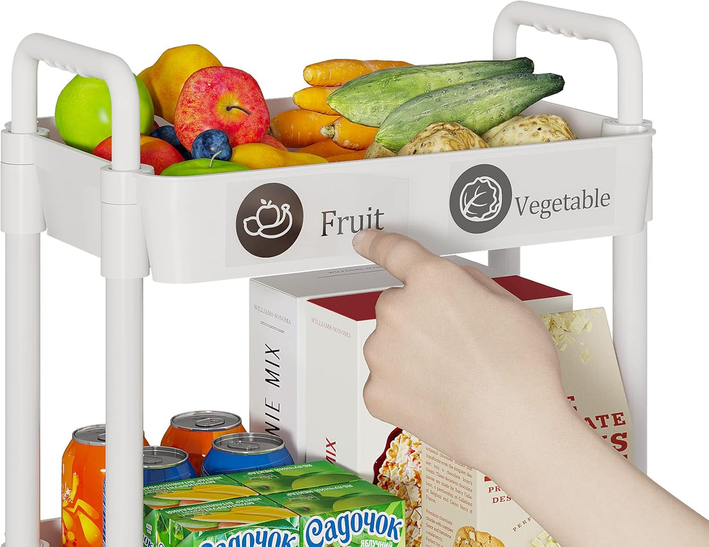 3-Tier Rolling Cart with Wheels,Multifunction Utility Storage Carts, Kitchen Storage Organizer,Mobile Shelving Unit for Bathroom,Laundry,With Classified Stickers,White