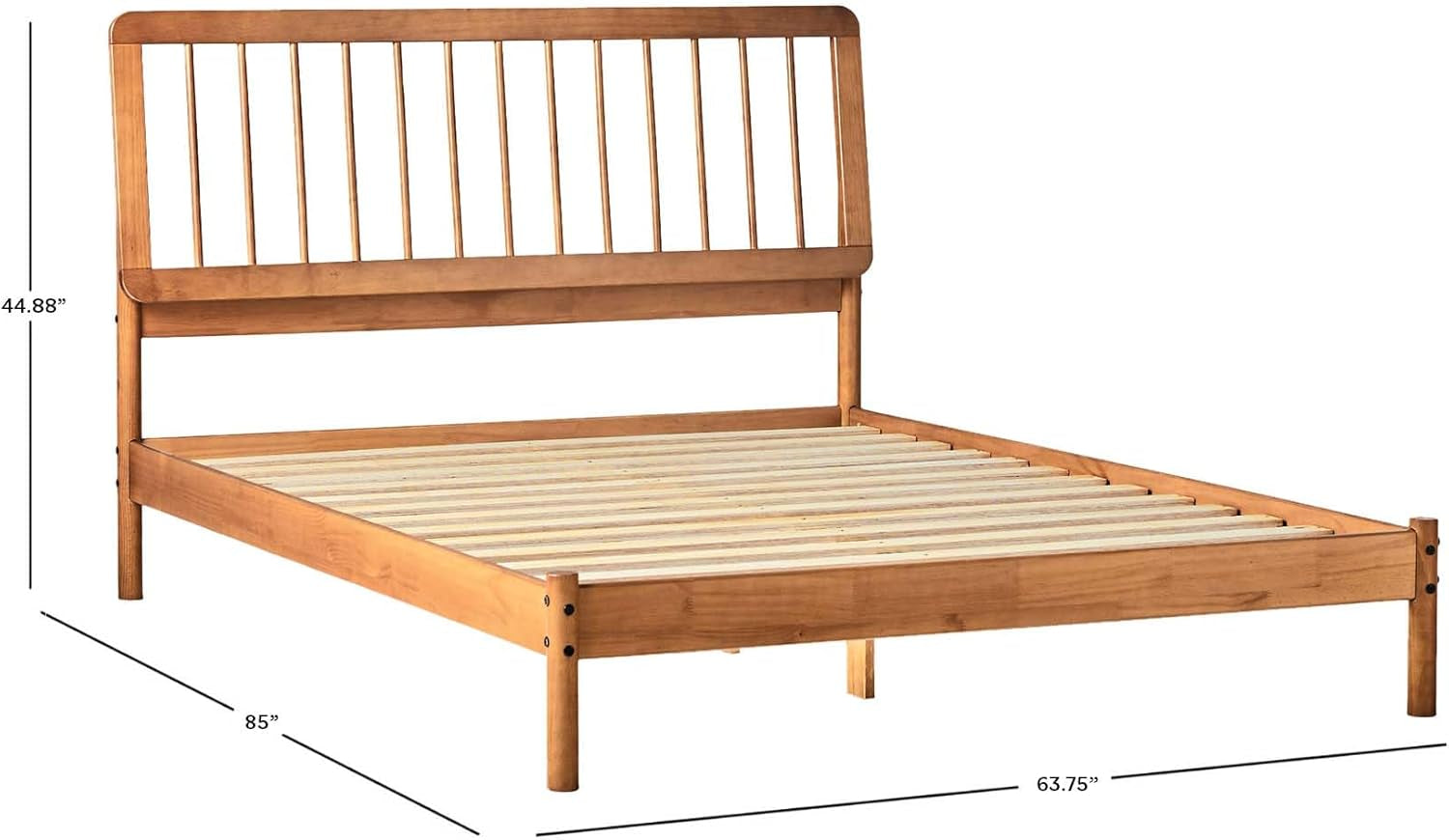 Clemente Mid-Century Modern Spindle Headboard Queen Bedframe, Queen Size, Caramel