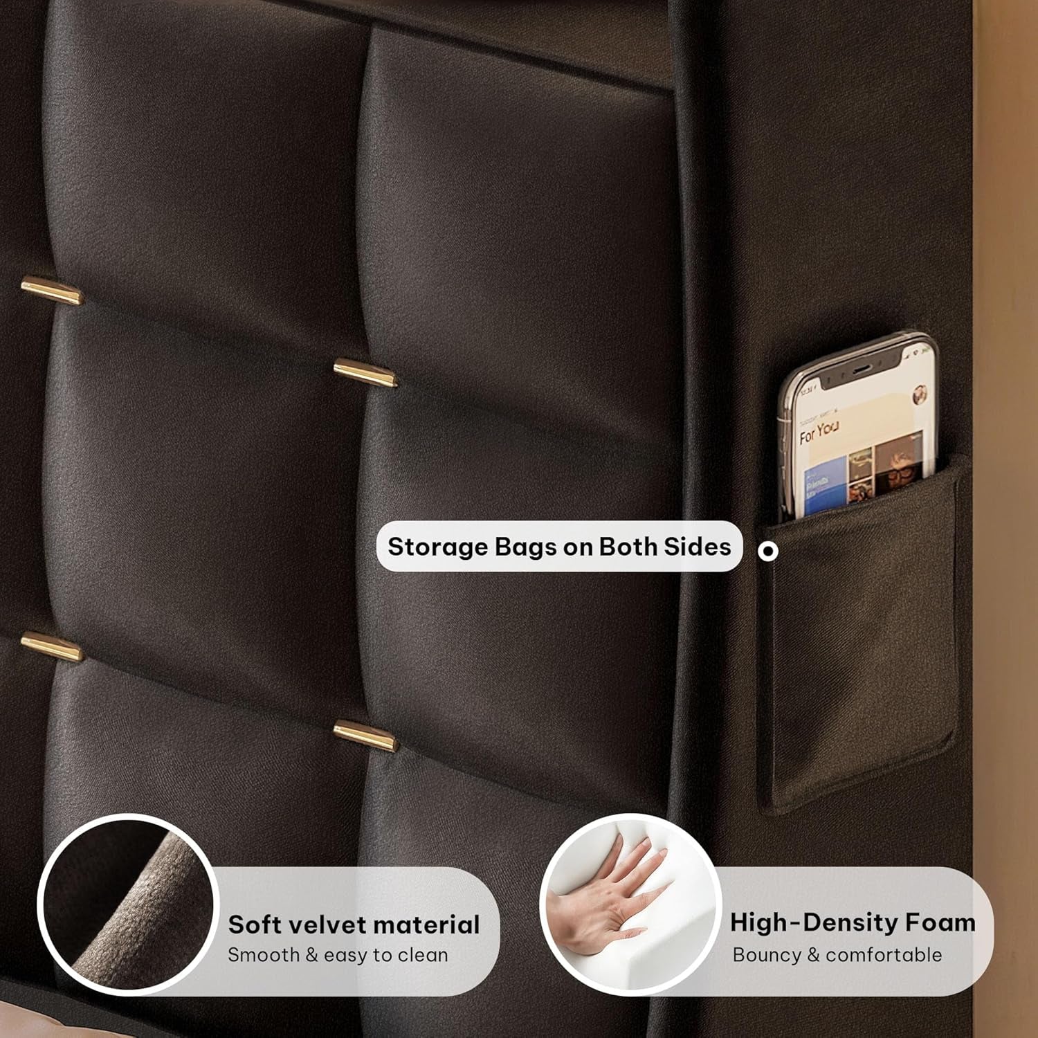 King Size Bed Frame with 4 Drawers and RGB LED Lights, Velvet Upholstered Platform Bed with Charging Station and Storage Headboard, No Box Spring Needed, Easy Assembly, Noise-Free, Grey