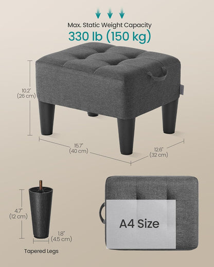 Foot Stool with Legs, Small Footstool Ottoman, Linen-Look Fabric Seat with Thick Cushion, for Living Room, Bedroom, Entryway, 330 Lb Weight Capacity, Dark Gray ULOM502G01