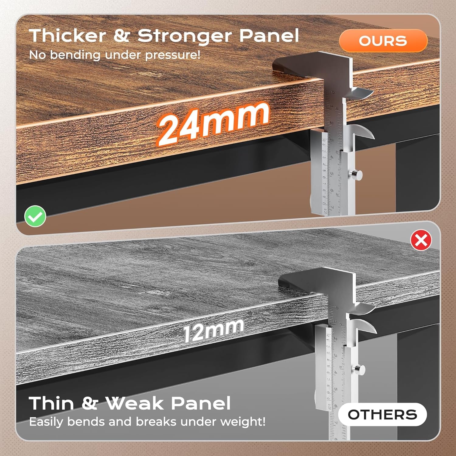 63 Inch L Shaped Desk with Power Outlets and USB-C Port, 0.95 Inch Thicker Desktop, Reversible Computer Desk, Larger Office Corner Gaming Desk, Metal Frame, for Home Office, Study, Rustic Brown