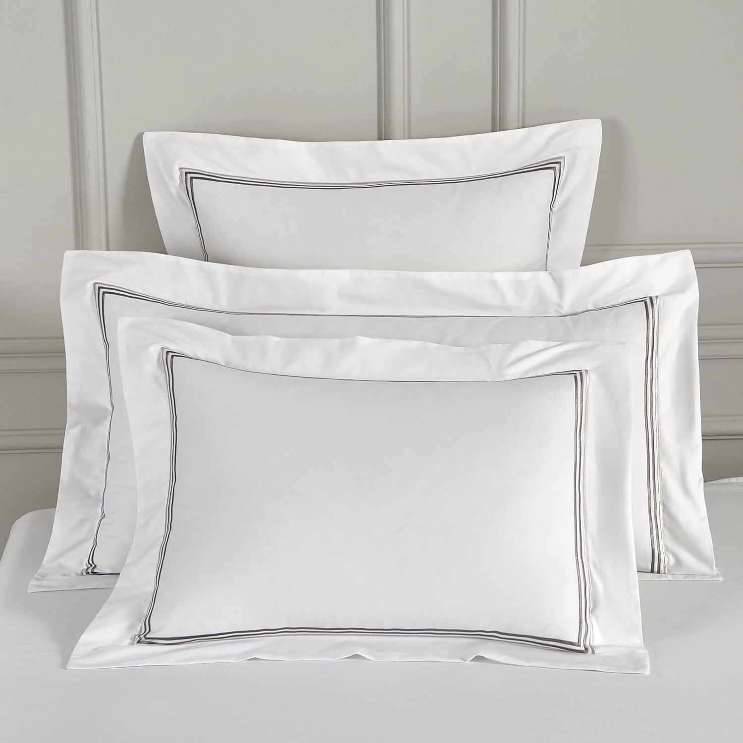 White Pillow Shams King Size Set of 2, 100% Cotton Luxury Hotel 3-Lines Embroidered Pillowcases, 400TC Sateen Weave Decorative Pillow Cases with Envelope Closure for Bedding, 20X36 Inches