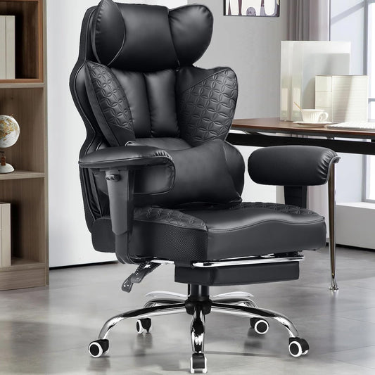 Big and Tall Gaming Chair 400Lbs Heavy Duty Office Chair with Foot Rest & Ergonomic Pocket Spring Lumbar Support, High Back 3D Saddle Shaped Cushion for Back Pain Relief, Matte-Black
