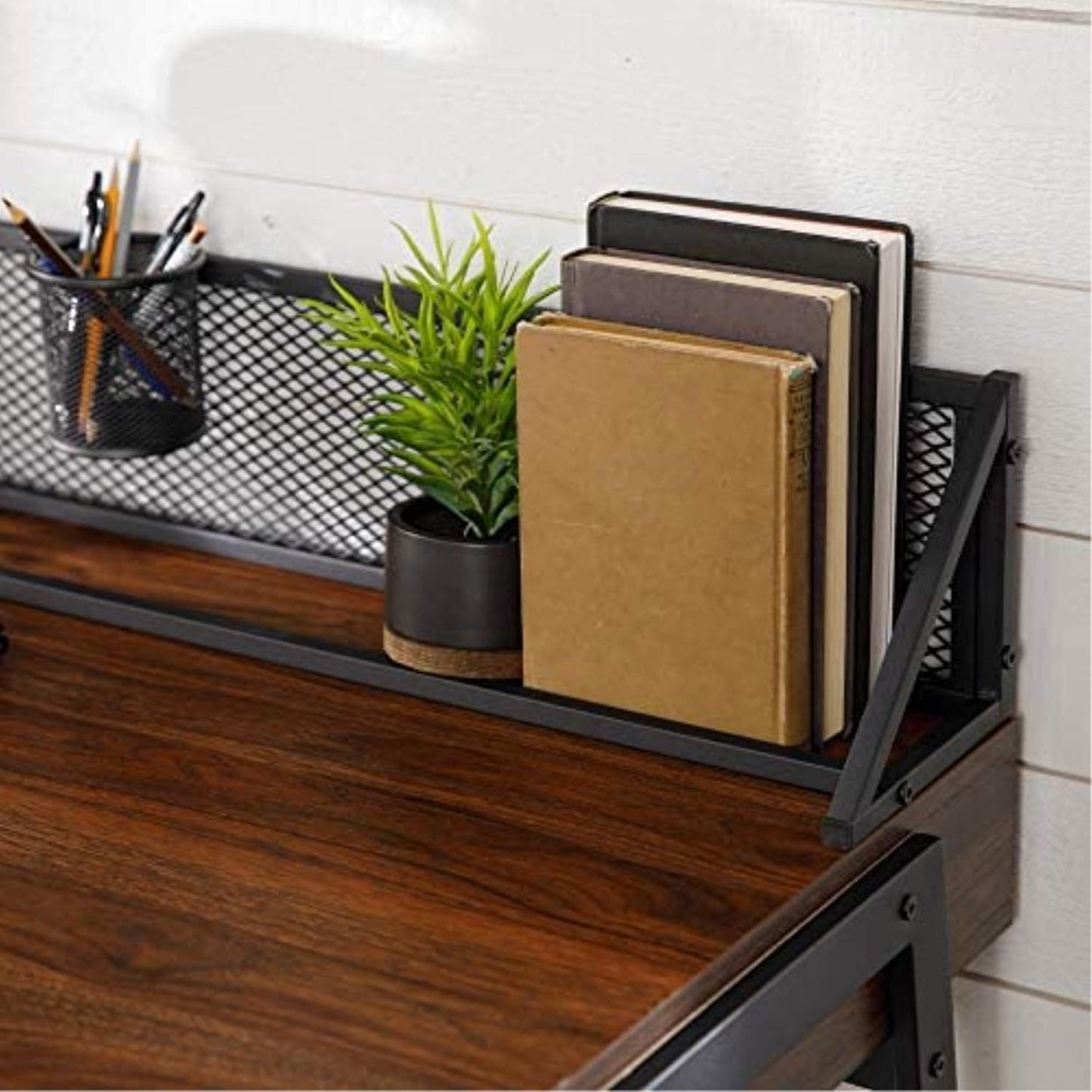 Industrial Mesh Wood Laptop Computer Writing Desk Home Office Workstation Small, 42 Inch, Dark Walnut