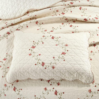 2-Piece Elegant Floral Embroidered Pillow Shams King Size 100% Cotton Quilted Decorative Pillow Shams Set (Cream,20"X36")
