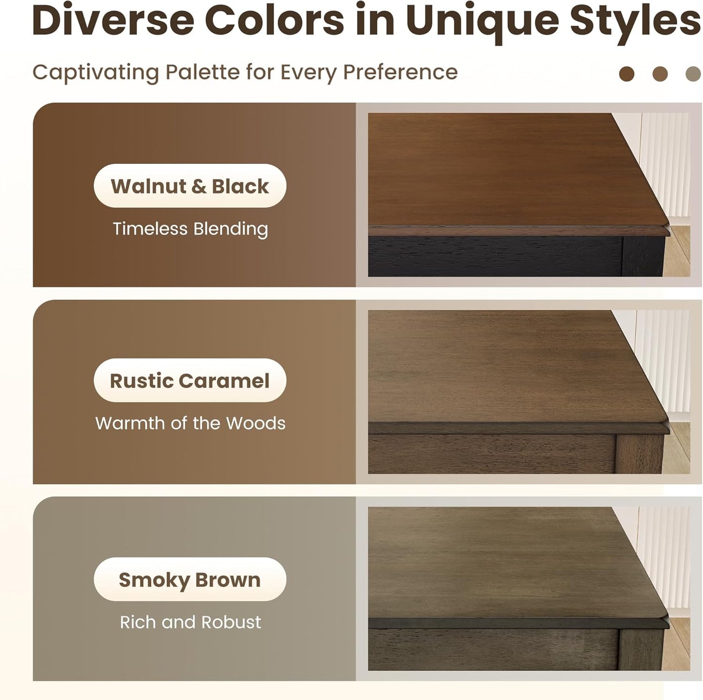 Dining Table Set for 4, Counter Height Dining Table Set with Bench and 2 Chairs, Wooden Kitchen Table Set,Rustic Farmhouse Dinning Table Set, Walnut with Black