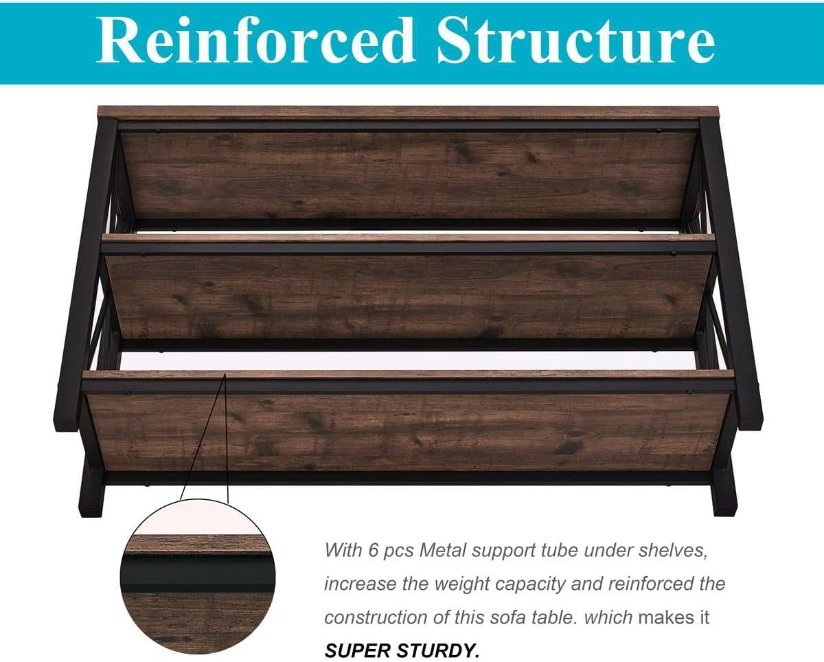 Rustic Console Table behind Couch, Industrial Entryway Table with Shelves, Farmhouse 3 Tier Sofa Tables for Living Room, Entry, Hallway (47 Inch, Rustic Oak)