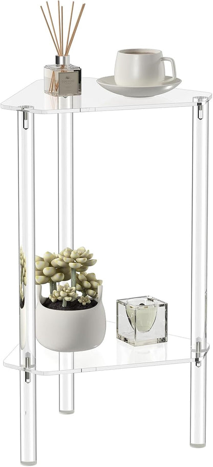 Clear Acrylic Triangle End Table, Corner Side Table for Small Spaces, Small Accent Table for Living Room, Bedroom and Balcony, Easy Assembly