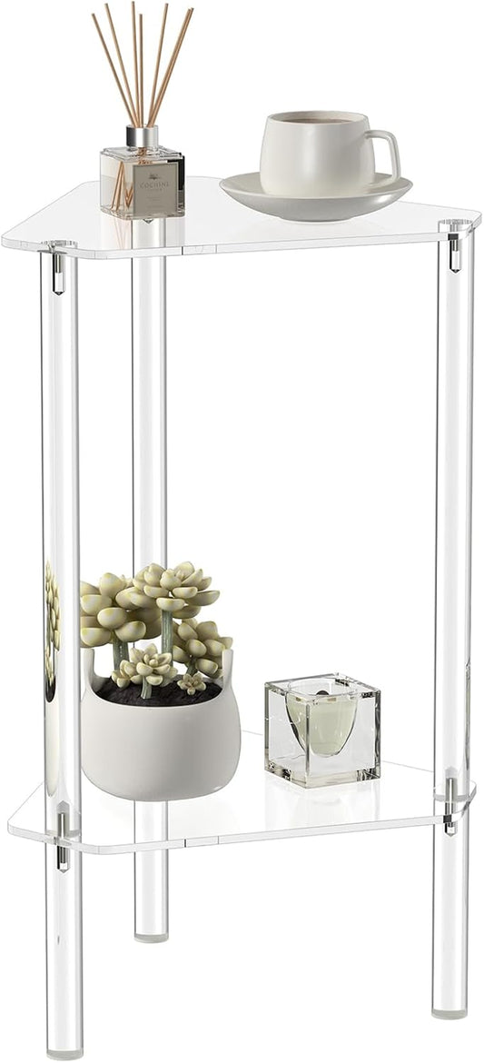 Clear Acrylic Triangle End Table, Corner Side Table for Small Spaces, Small Accent Table for Living Room, Bedroom and Balcony, Easy Assembly