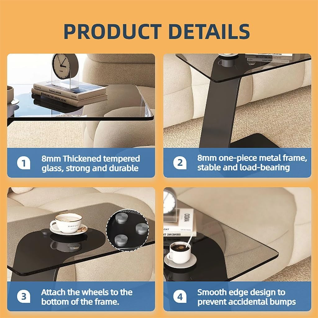 C Shaped End Table, Black Metal Frame Couch Side Table, Space Saving Coffee Table, Side Desk Suitable for Living Room, Bedroom, Bedside, Small Space(48 * 33 * 65Cm)