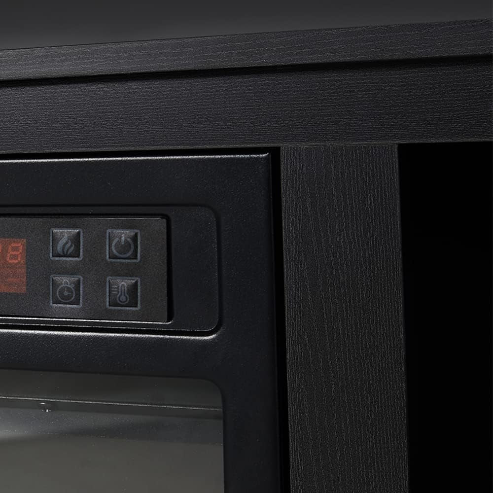 Fireplace TV Stand, Wood Texture Entertainment Center with 23'' Electric Fireplace, Farmhouse Entertainment Stand Media TV Console for Tvs up to 80'', 70 Inches, Black