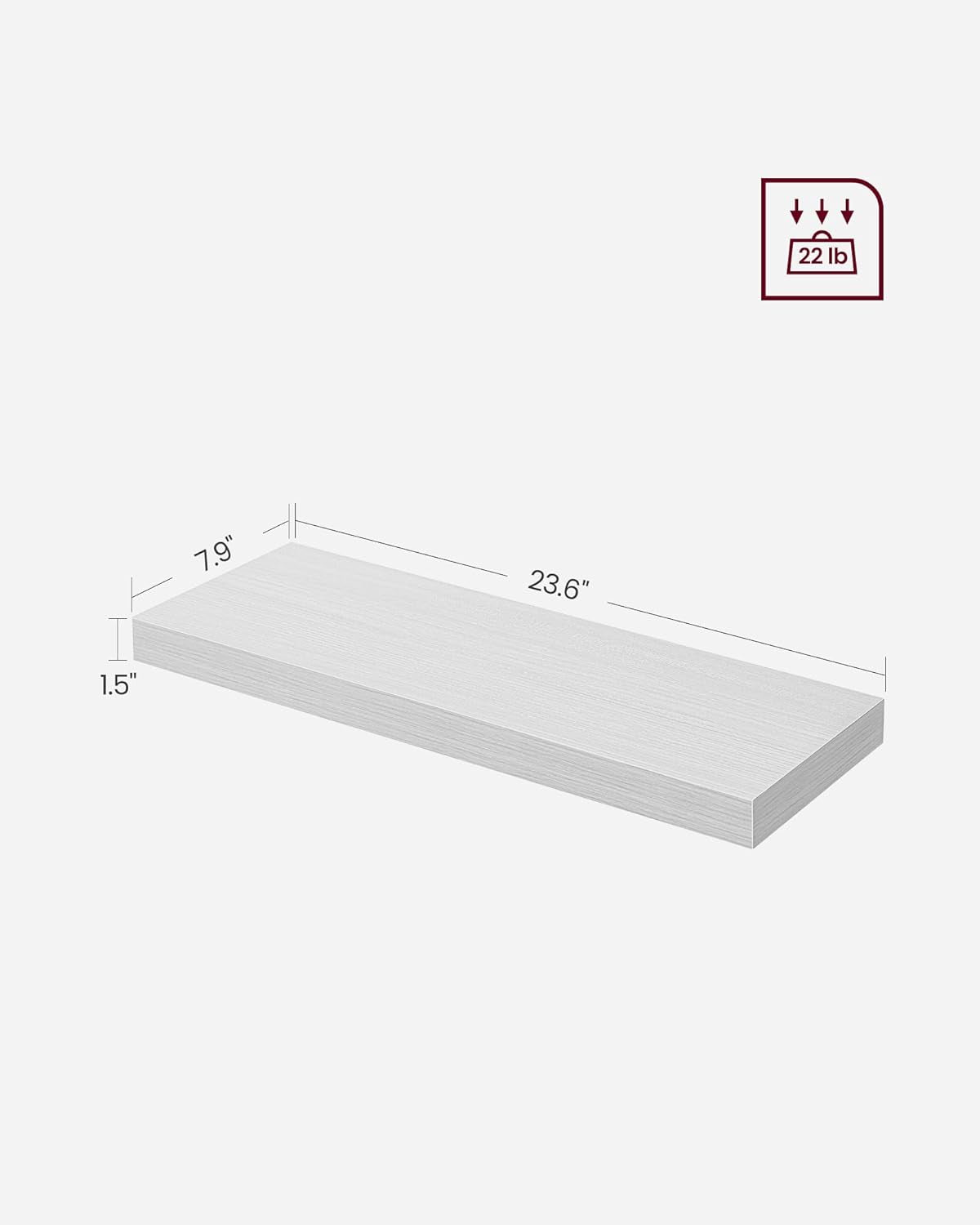 Floating Shelf, Single Wall Shelf for Storage and Display, Wall Mounted, 7.9 X 23.6 X 1.5 Inches, Shelf for Wall Decor, Living Room, Study, Kitchen, Maple White ULWS026W44