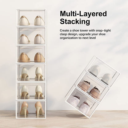 12 Pack Shoe Storage Box, Clear Plastic Stackable Shoe Organizer for Closet, Space Saving Foldable Shoe Rack Sneaker Container Bin Holder
