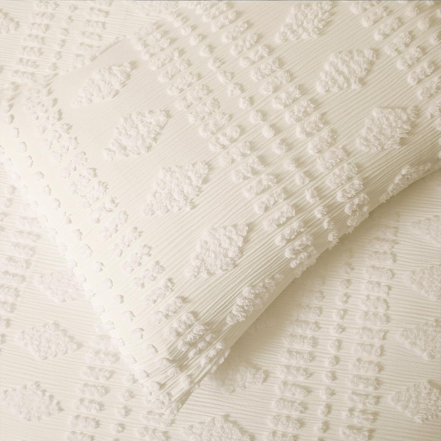 Tufted Pillow Shams King Ivory Set of 2 Boho Pillowcases Shabby Chic Decorative Textured Poms Cream Diamonds Moroccan Embroidery Farmhouse 20X36