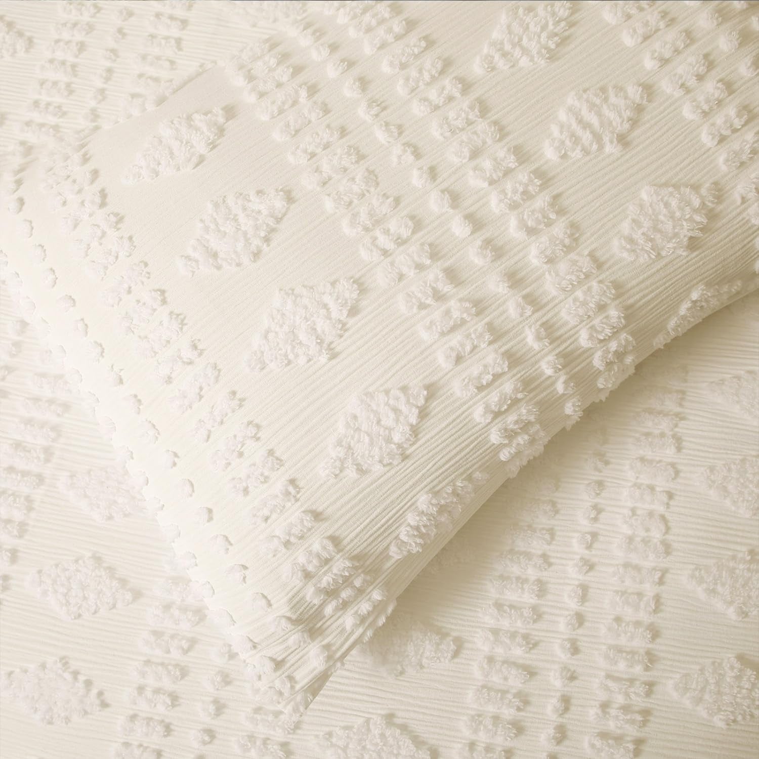 Tufted Pillow Shams King Ivory Set of 2 Boho Pillowcases Shabby Chic Decorative Textured Poms Cream Diamonds Moroccan Embroidery Farmhouse 20X36