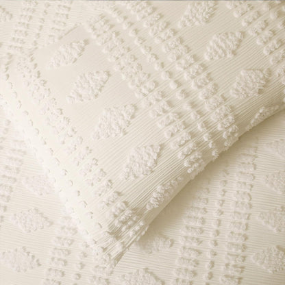 Tufted Pillow Shams King Ivory Set of 2 Boho Pillowcases Shabby Chic Decorative Textured Poms Cream Diamonds Moroccan Embroidery Farmhouse 20X36