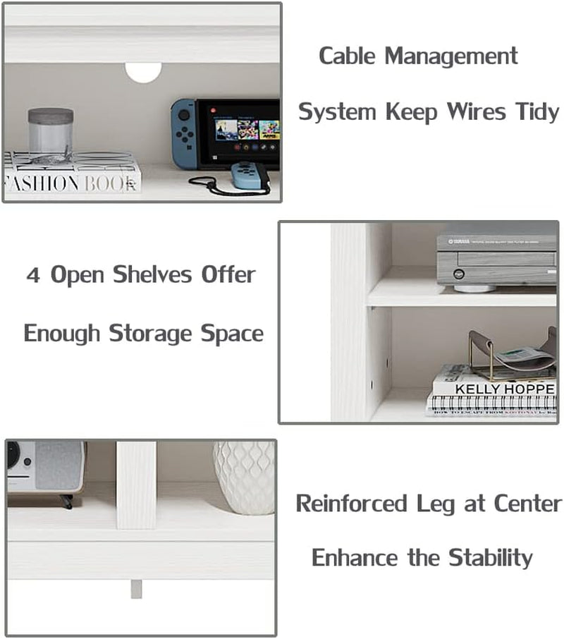 TV Stand, Classic 4 Cubby TV Stand for 60 Inch TV, Entertainment Center Media Television Stand for Living Room Bedroom (White, 55 Inch)