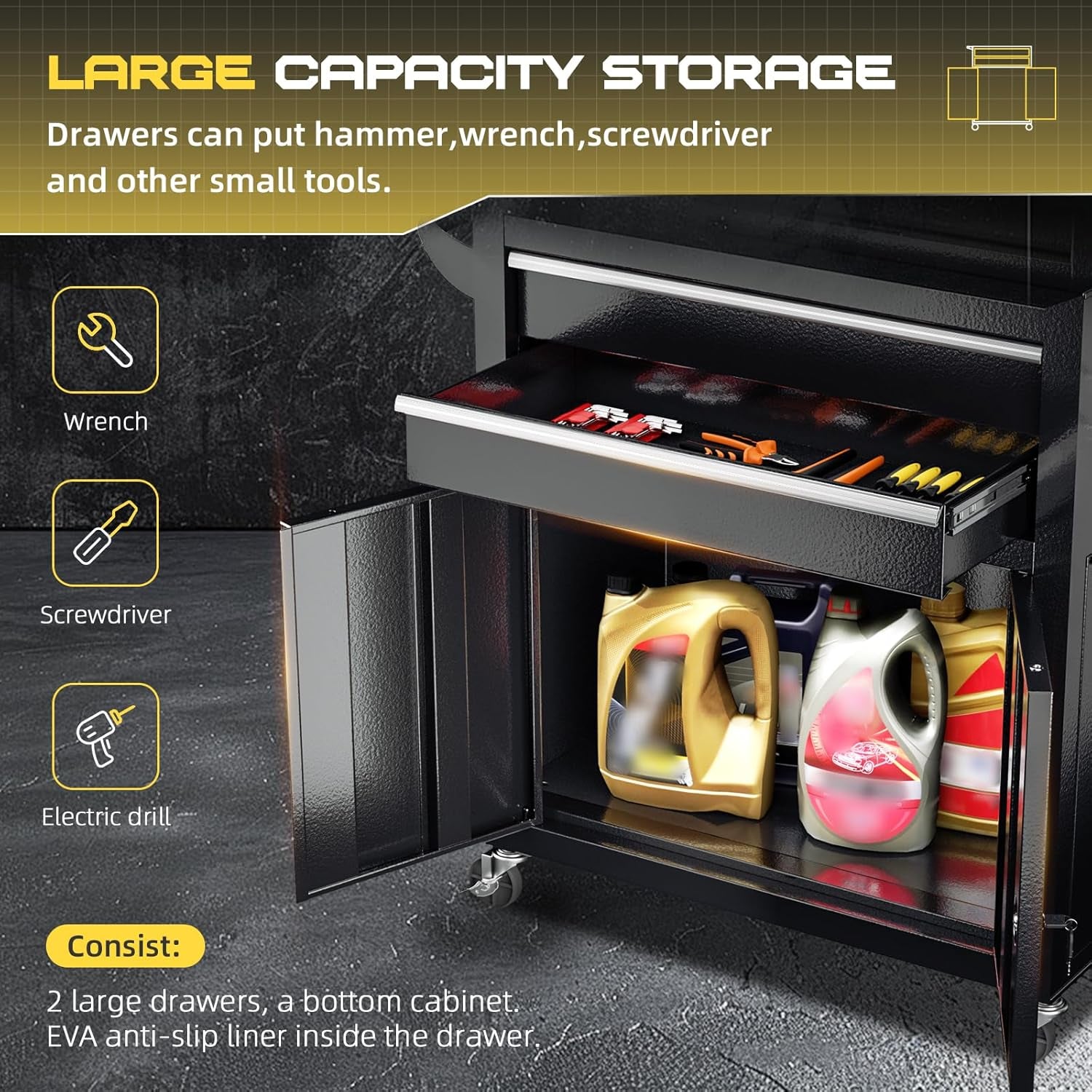 8-Drawer Rolling Tool Chest with Lock, Detachable Tool Cabinet Cart with Wheels, High-Capacity Mechanic Tool Organizer for Garage Workshop Warehouse Storage​