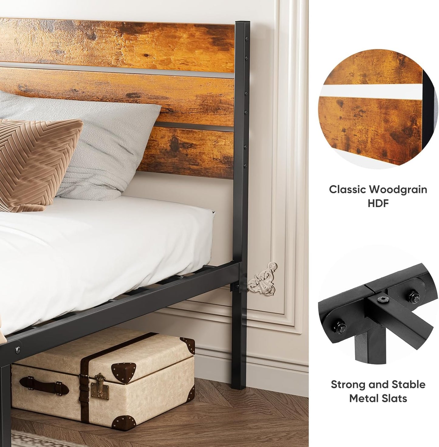 Twin Size Metal Platform Bed Frame - Mattress Foundation with Headboard and and Footboard, No Box Spring Needed with 700LBS Sturdy Wooden Slats Support, Noise Free, Easy Assembly