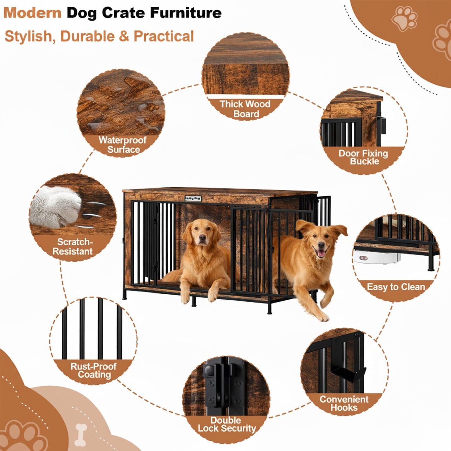 XL Dog Crate Furniture 48'', Heavy Duty Wooden Dog Kennel Indoor, XXL Large Cage End Table, 48'' X 24'' X 30'', Extra Large Pet House TV Stand with Name Tag & Divider for Big Breeds
