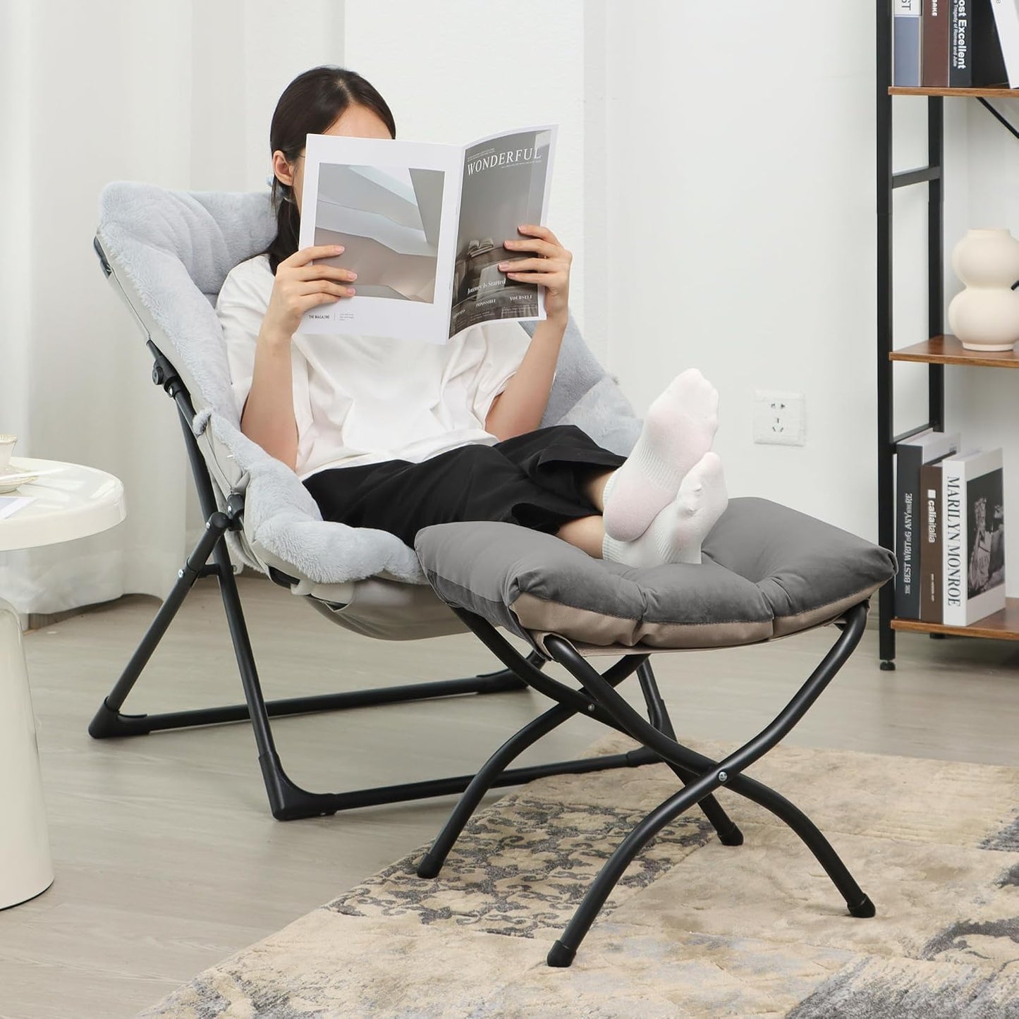 15"(H) Folding Ottoman, Foldable Footrest Stool, Portable Small Foot Stool for Couch, Collapsible Foot Rest Ottoman for Sofa, Accent Padded Ottomans for Living Room, Bedroom, Dark Grey