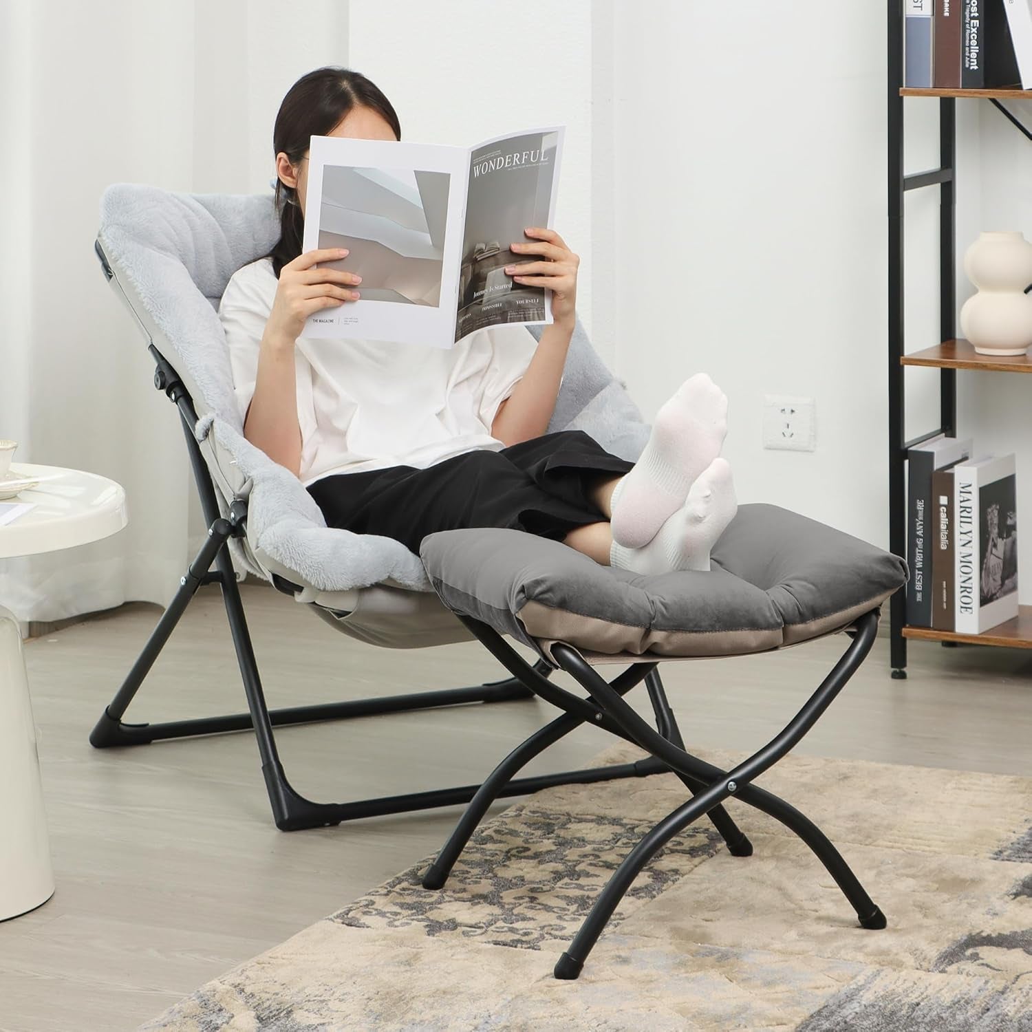 15"(H) Folding Ottoman, Foldable Footrest Stool, Portable Small Foot Stool for Couch, Collapsible Foot Rest Ottoman for Sofa, Accent Padded Ottomans for Living Room, Bedroom, Dark Grey