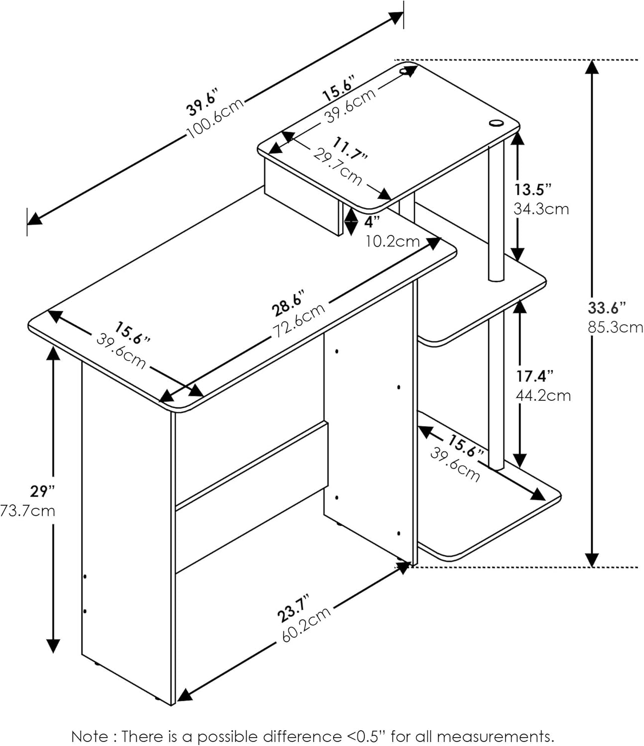 EFFICIENT Desk, Gaming Desk, with 3 Open Side Shelves, Laptop Notebook Computer Desk,Office Desk for Home Office, Study Room, Dorm, French Oak