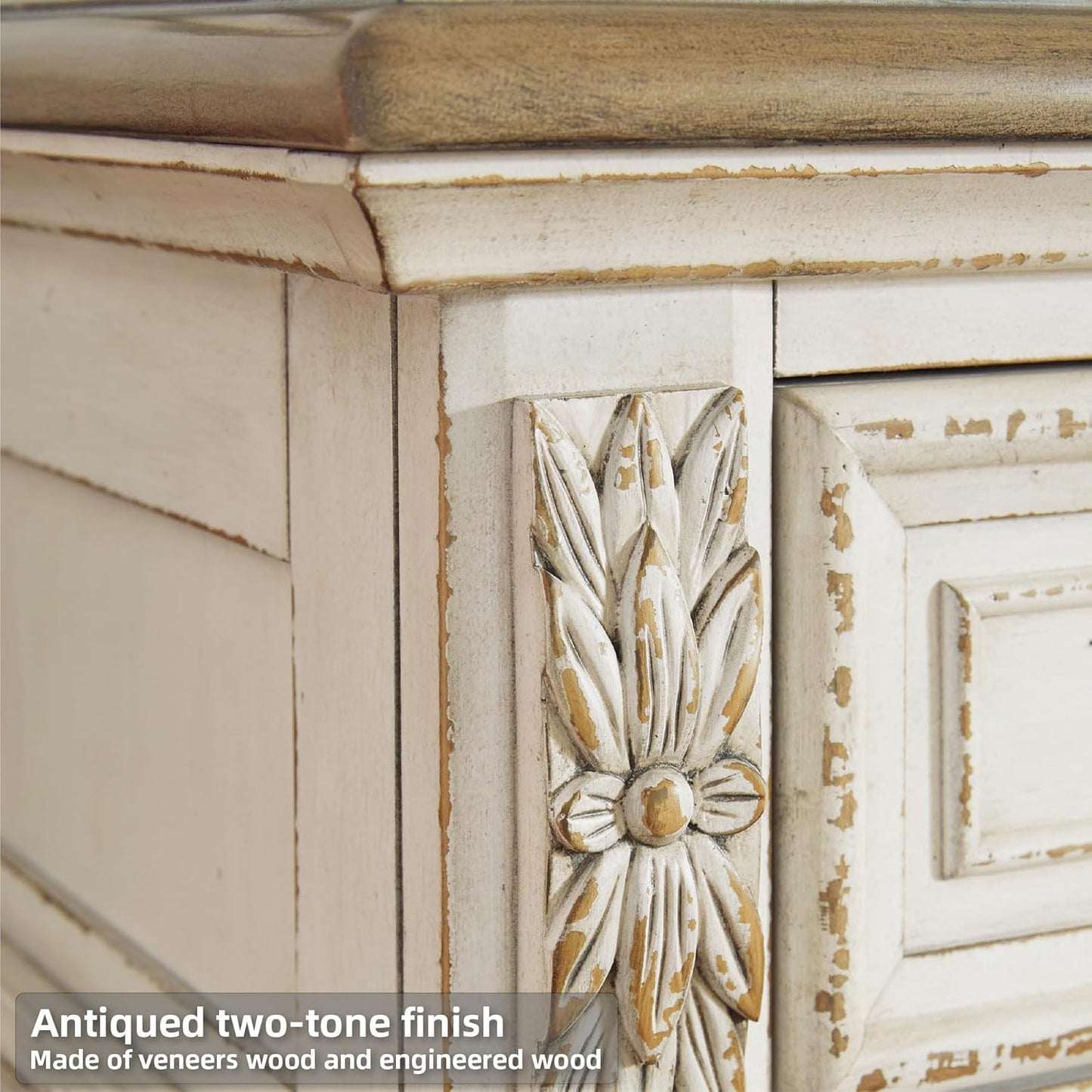 Realyn French Country 3 Drawer Nightstand with Electrical Outlets & USB Ports, 27.75" Tall, Chipped White