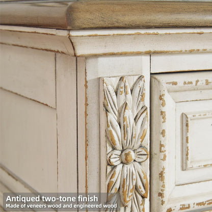 Realyn French Country 3 Drawer Nightstand with Electrical Outlets & USB Ports, 27.75" Tall, Chipped White