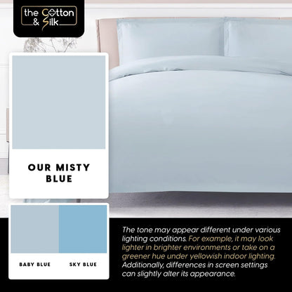 ® 100% Luxury Long-Staple Cotton Pillow Sham/Pillowcase, Set of 2, with Envelope Closure on the Back, White + Misty Blue, Queen Size