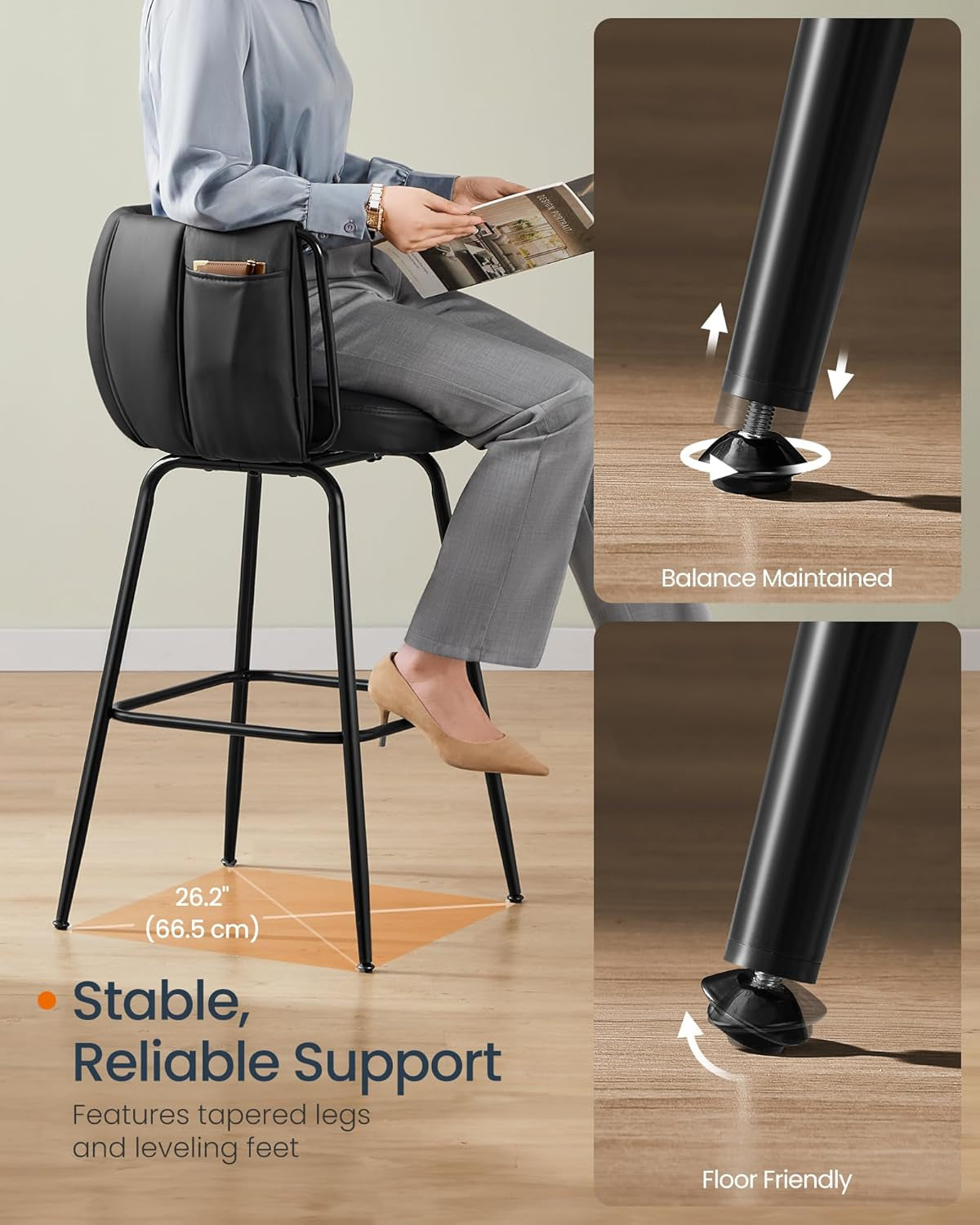 360° Swivel Bar Stools Set of 2, Barstools with Curved Back, Upholstered Counter Bar Stools with Footrest, Metal Tapered Legs, for Kitchen Island, Dining Room, Ink Black ULBC123B02