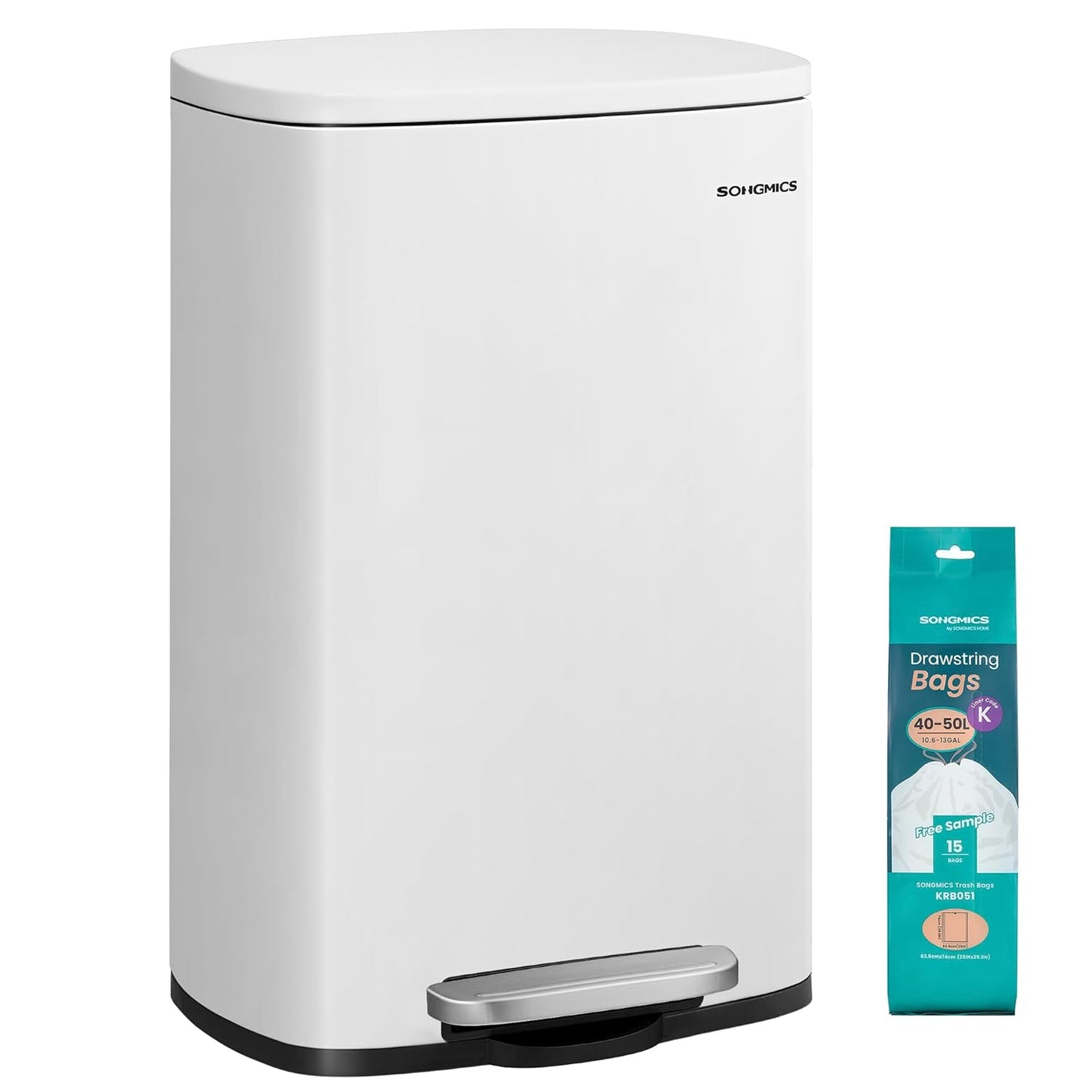 13 Gallon (50 L) Trash Can, Stainless Steel Kitchen Garbage Can, Recycling or Waste Bin, Soft Close, Step-On Pedal, Removable Inner Bucket, Silver ULTB050E01