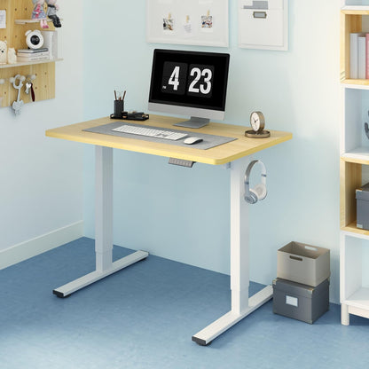 EN1 One-Piece Standing Desk 40 X 24 Inches Height Adjustable Desk Electric Sit Stand up Desk Home Office Desks Computer Workstation (White Frame + Maple Desktop)