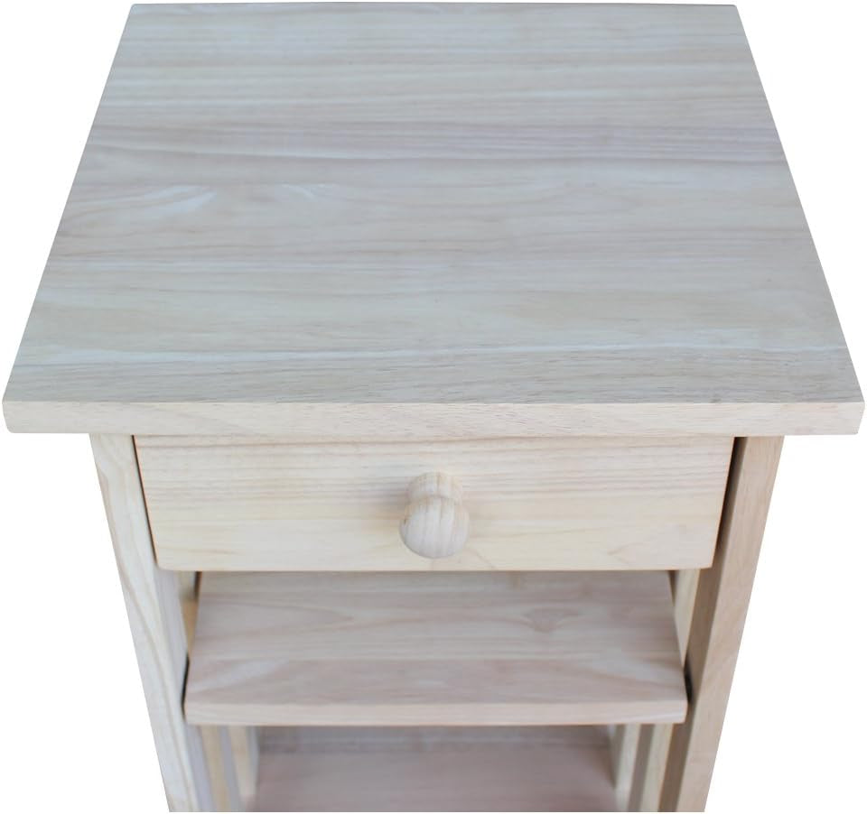 , Mission Telephone Stand , Solid Wood, Real Parawood, 15.6" W X 14.2" D X 30.3" H, Easy Assembly, DIY, Paint or Stain Your Way, Unfinished