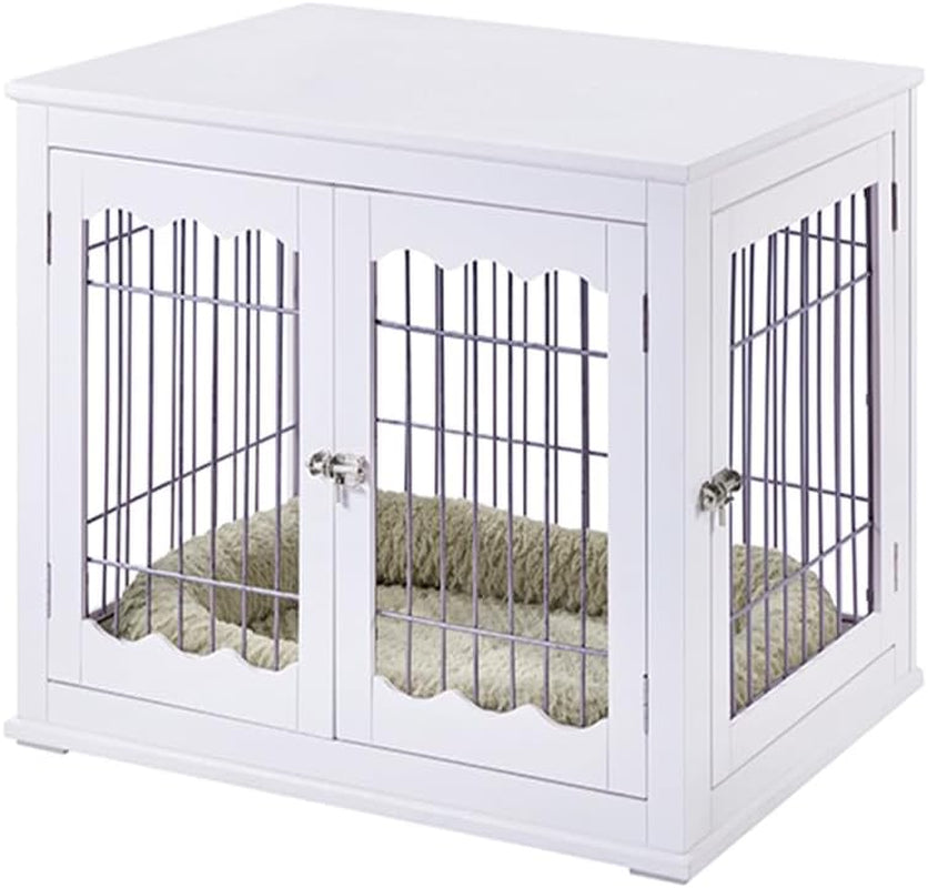 Furniture Style White Dog Crate for Medium Large Dogs, Indoor Aesthetic Dog Stuff Kennel, Modern Decorative Wood Wire Pet House Dog Cage, Pretty Cute End Side Table Nightstand…