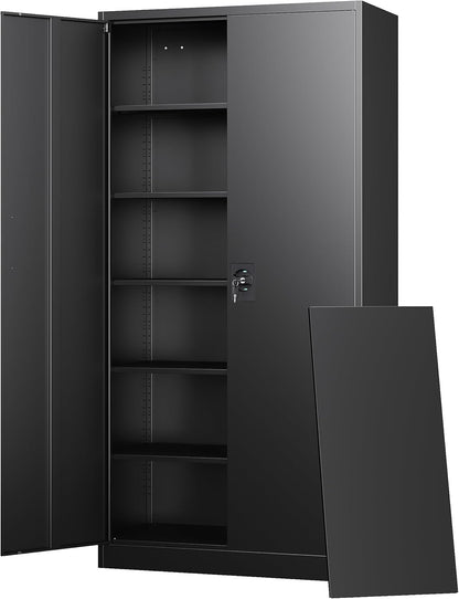Metal Garage Storage Cabinets with Lock Door and Adjustable Shelves, Steel Tool Cabinets for Home,Office,Warehouse Organisieren (Black)
