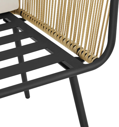 3 Piece Patio Rattan Bistro Set, Outdoor All Weather PE Wicker Conversation Furniture Set with 2 Chairs & Tempered Glass Top Table & Cushions, for Poolside/Porch/Garden/Yard, Tan/Cream