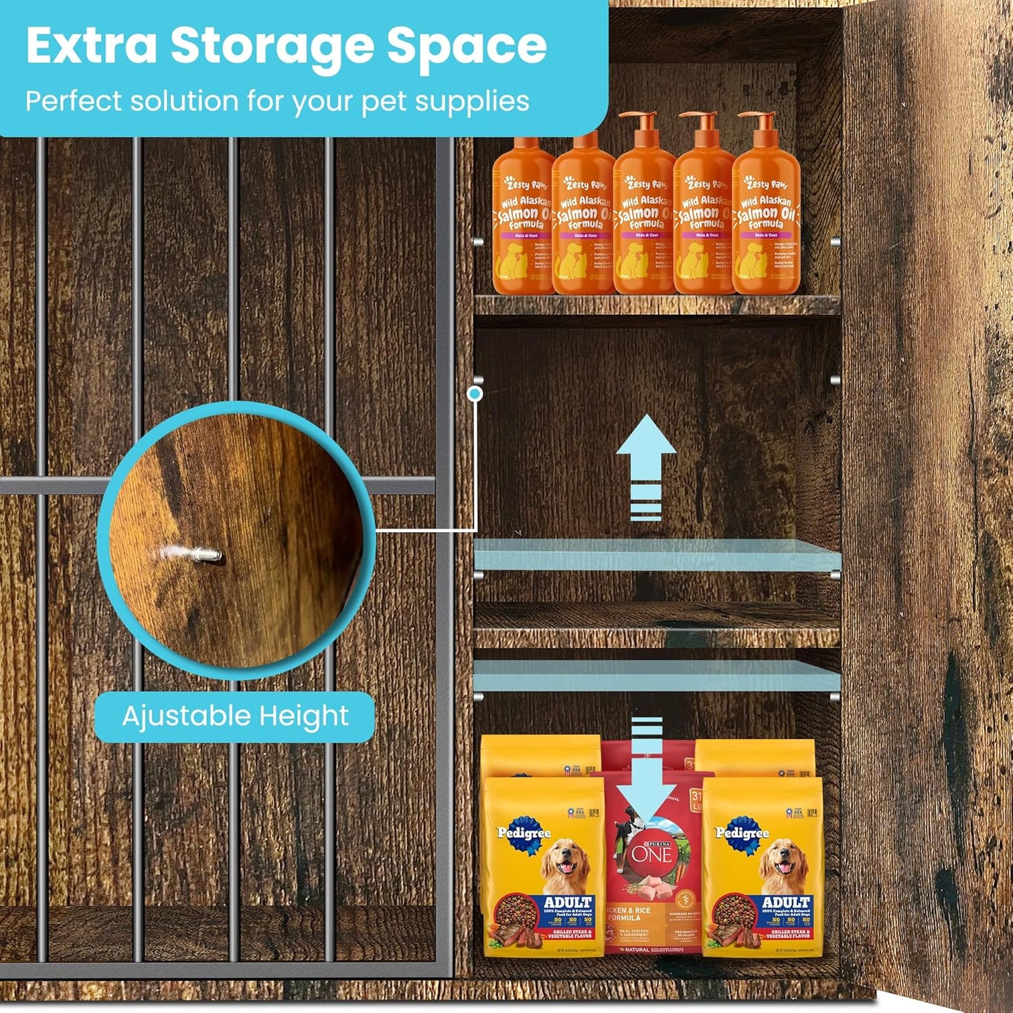 Dog Cage Furniture for 2 Dogs,Large Wooden Crate Furniture TV Stand,Large Crate Furniture with Cabinet and Removable Divider,Indoor Dog House,Pet Storage Cabinet