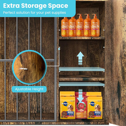 Dog Cage Furniture for 2 Dogs,Large Wooden Crate Furniture TV Stand,Large Crate Furniture with Cabinet and Removable Divider,Indoor Dog House,Pet Storage Cabinet