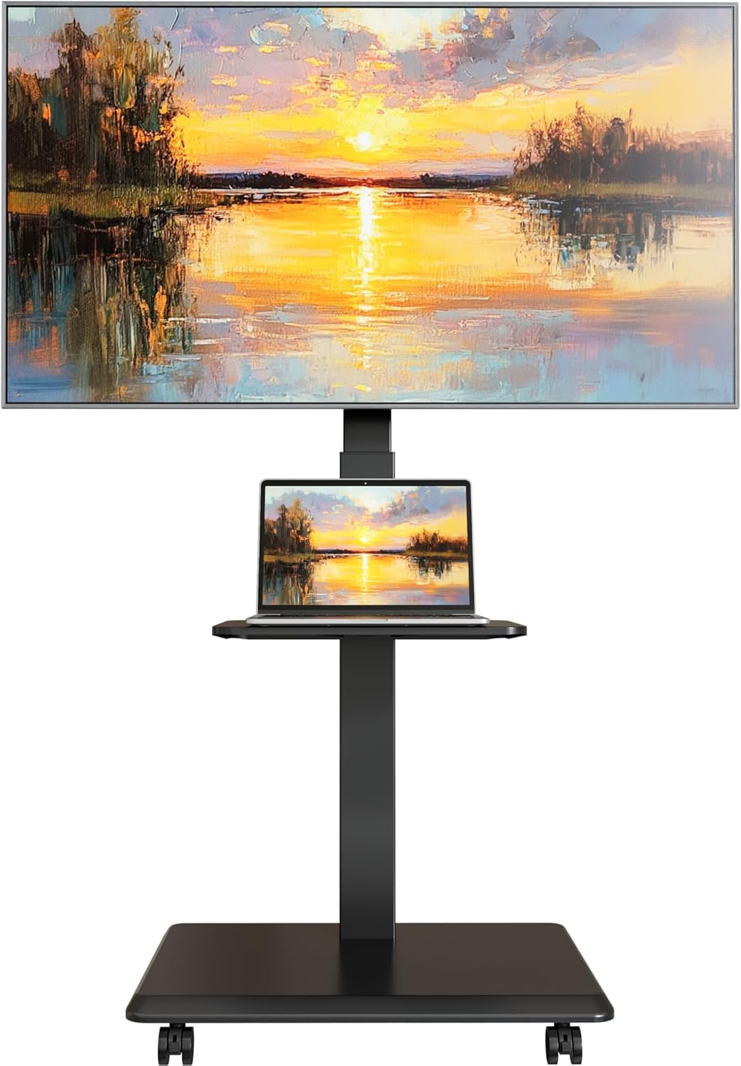 Steel Base Rolling TV Stand for 32-75 Inch Tvs up to 110 Lbs, Leveling & Tilt & Swivel Mobile TV Stand with Hidden Wire Management, Height Adjustable Portable Tv Stand with Steel Shelf, Black